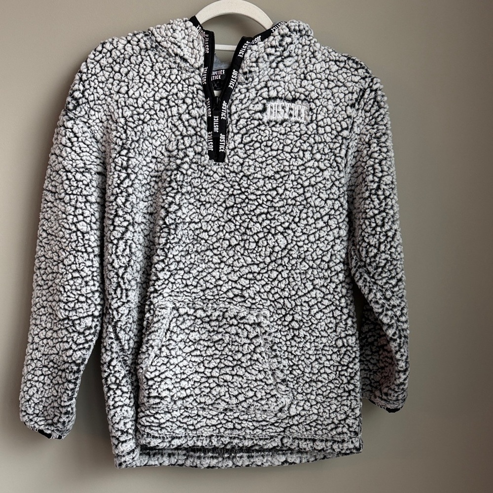 Justice Black and White Sherpa Hoodie